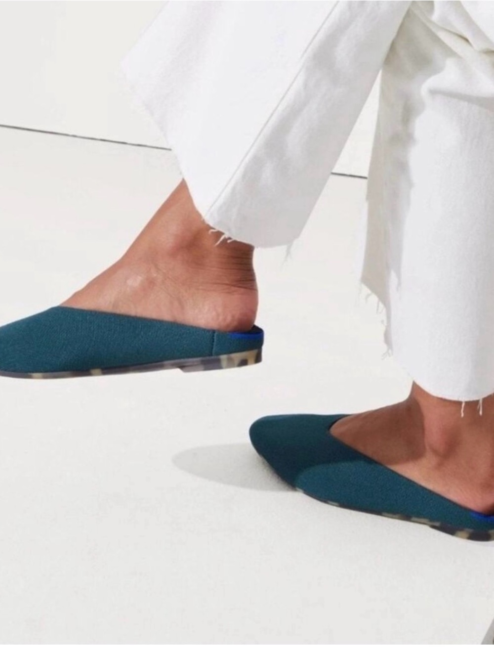 Rothy's Almond Demi Mule Slip On Shoes Deep Emerald Teal Women's Size 7.5 new